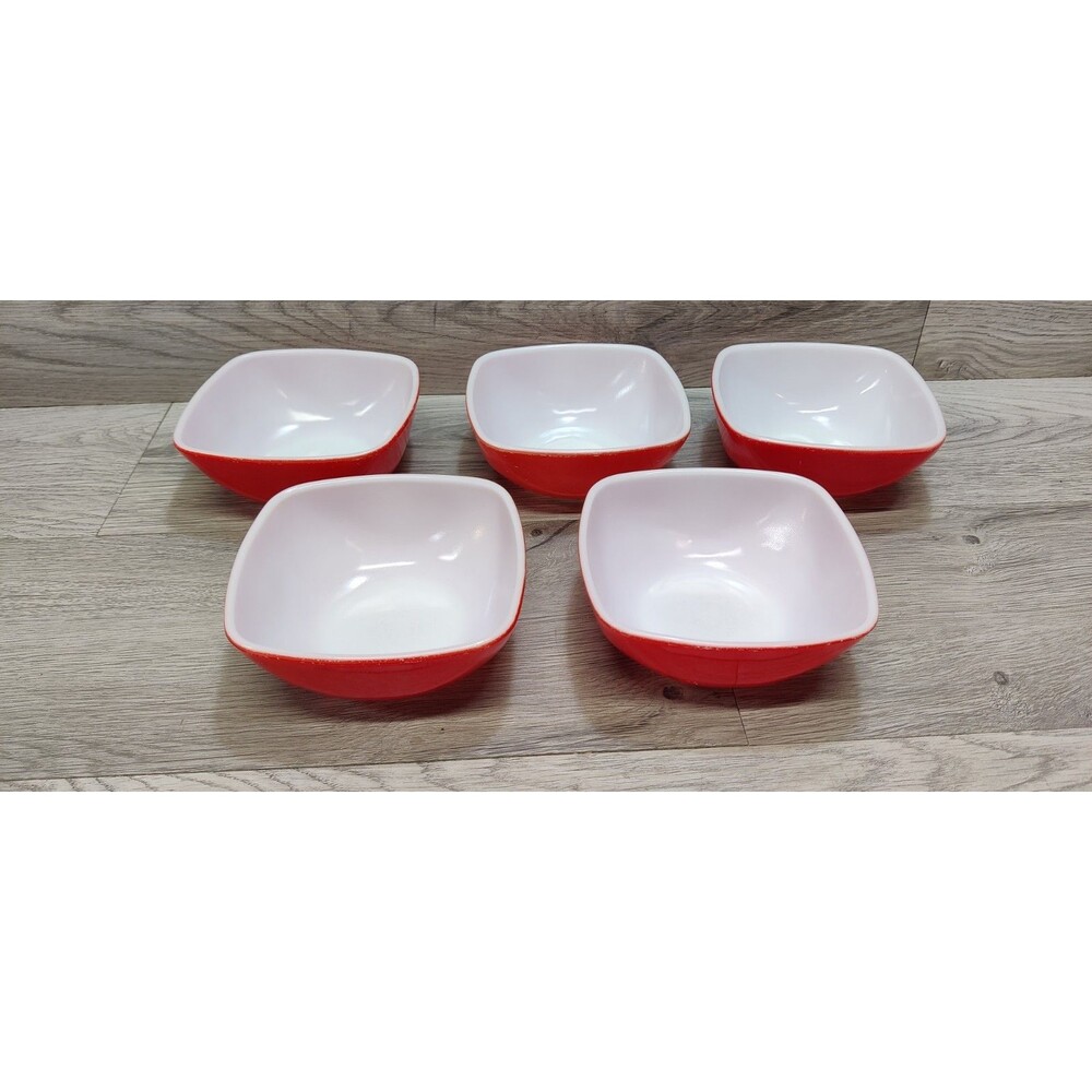 Vintage Pyrex Primary Red Hostess 410 12 oz Square Dessert Bowls Set of 5